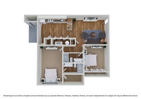 Floor plan for 2 beds, 2 baths, 1250 sqft